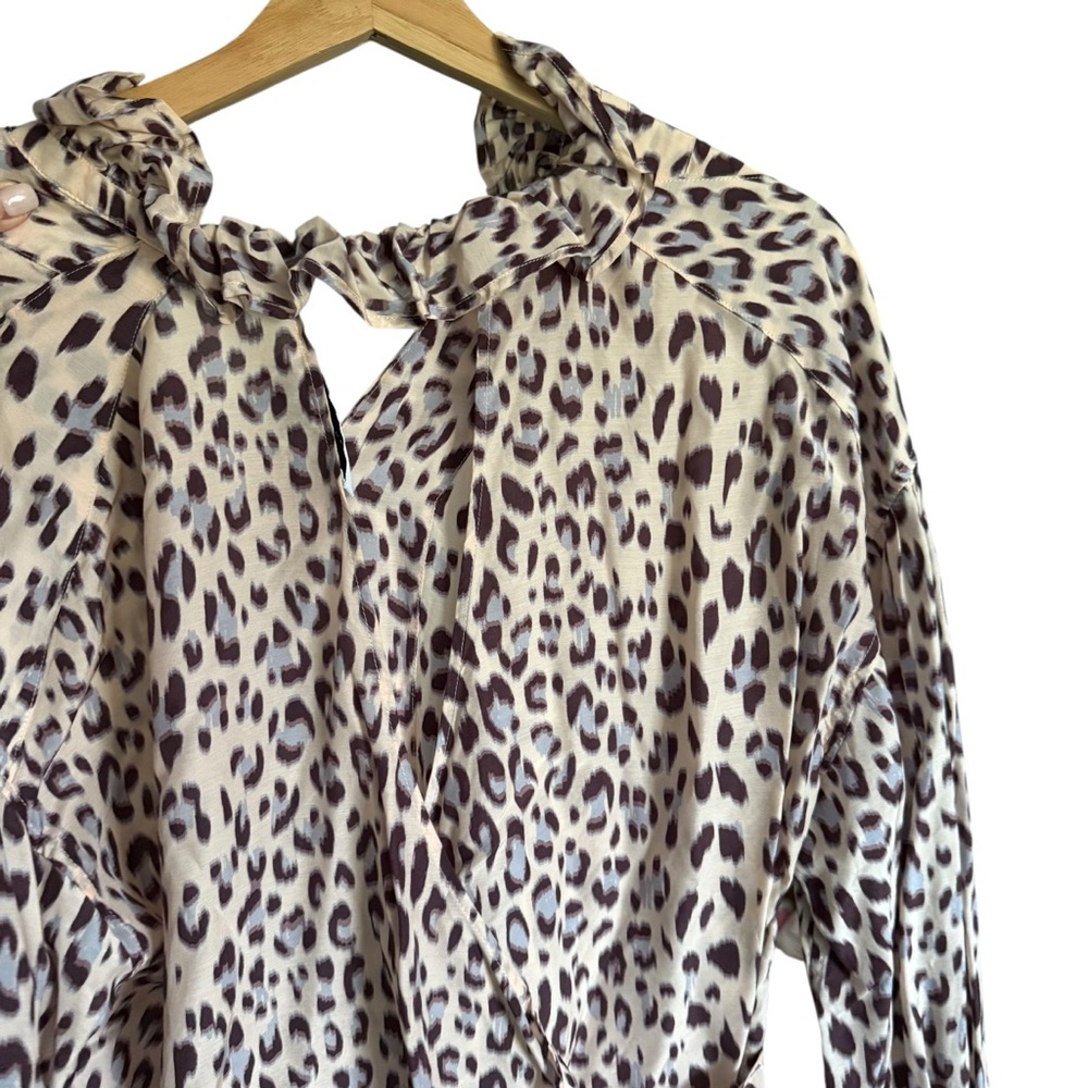 NWT Equipment Femme Silk Blend Farrah Peasant Leopard Long Sleeve Blouse Women S - Picture 7 of 8